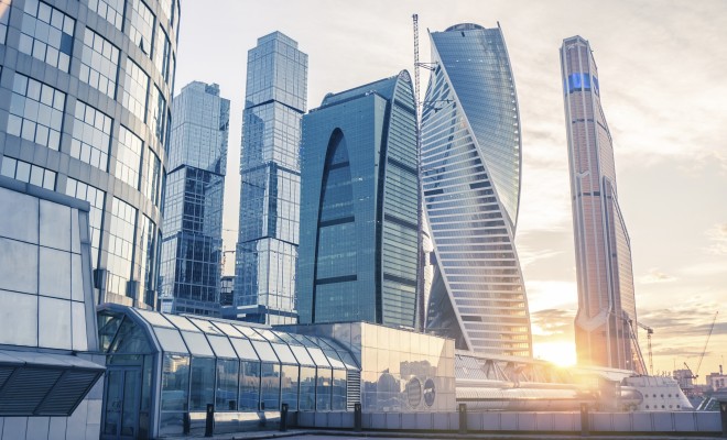 Beautiful evening view of famous skyscrapers in Moscow City international business center, Moscow, Russia